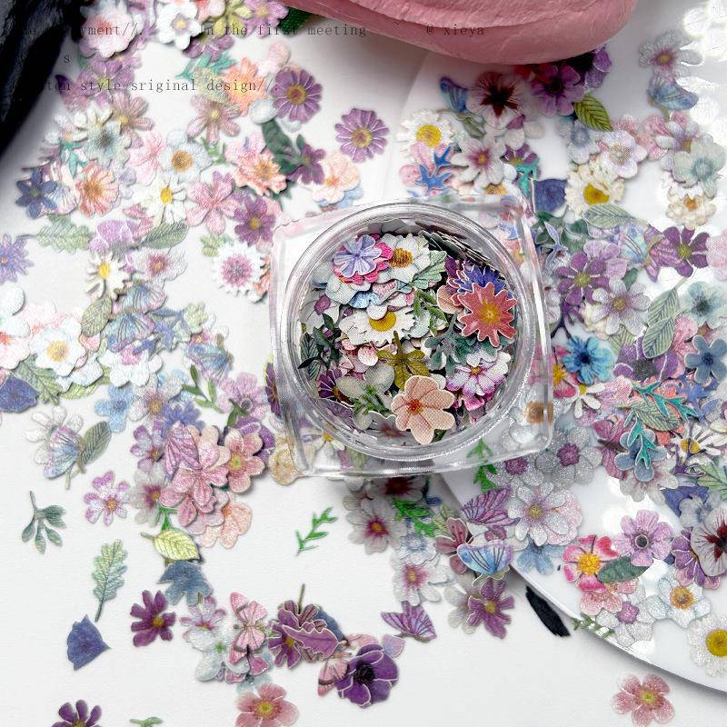 新款美甲木浆片花朵蝴蝶木浆片树叶小雏菊季节风美甲贴片美甲饰品