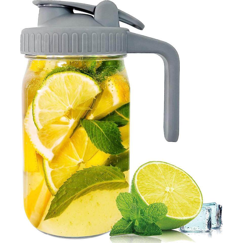 厂家现货32oz玻璃瓶冷萃咖啡杯饮料瓶果汁瓶带手柄盖子宽口梅森罐