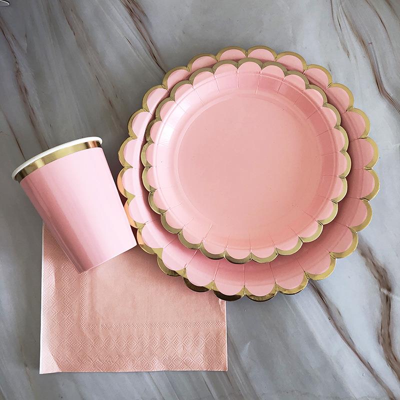 烫金波浪圆盘彩色纸盘儿童生日蛋糕小盘子水果果盘一次性聚会餐具