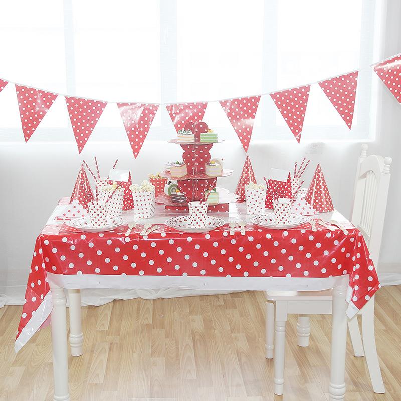 韩版新款大红色圆点纸盘一次性派对餐具纸杯纸巾生日帽子蛋糕架子