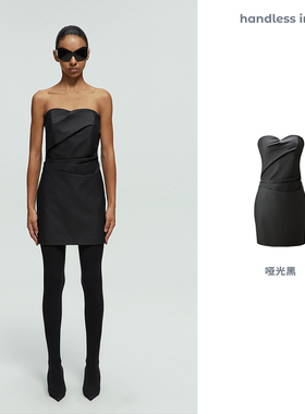 handless inc | leather系列-不规则褶皱皮抹胸裙