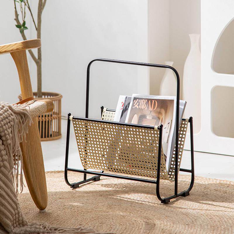 桌面仿藤编铁艺置物架金属简易办公室书报杂志架创意编织收纳架子