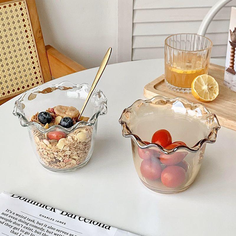 轻奢金边玻璃碗水果盘小精致客厅家用糖果盘子会议室点心盘零食盘