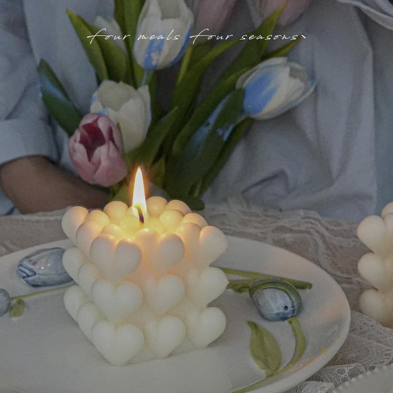《心动之处》ins风爱心植物蜡魔方香薰蜡烛生日礼物卧室香氛摆件