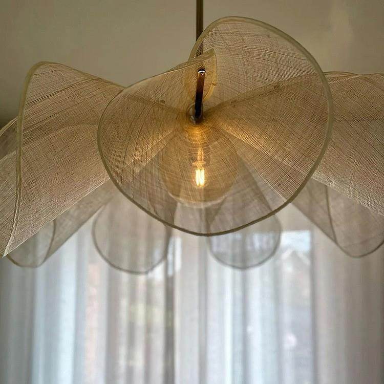 日式吊灯侘寂风民宿卧室客厅餐厅灯创意个性复古花瓣布艺装饰灯具,家装灯饰光源,智能吊灯,淘宝优惠券,粉丝福利购,淘宝优惠卷