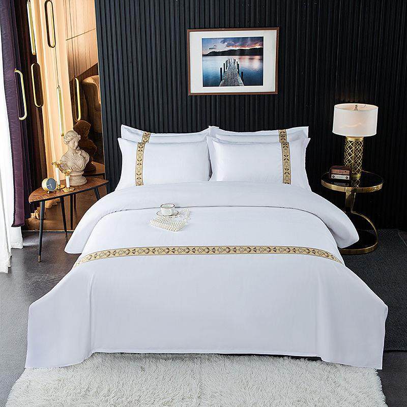 加厚纯白中式酒店床上用品宾馆四件套民宿美容三件套