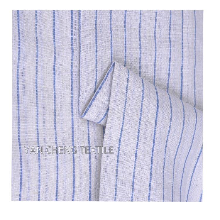 厂家直销纯亚纹麻条14支纯亚麻CJP色布条纹亚麻织衬衫连衣裙面料