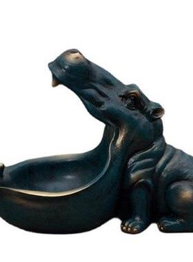 河马摆件北欧创意家居客厅鞋柜玄关钥匙收纳盒桌面杂物收纳盘饰品