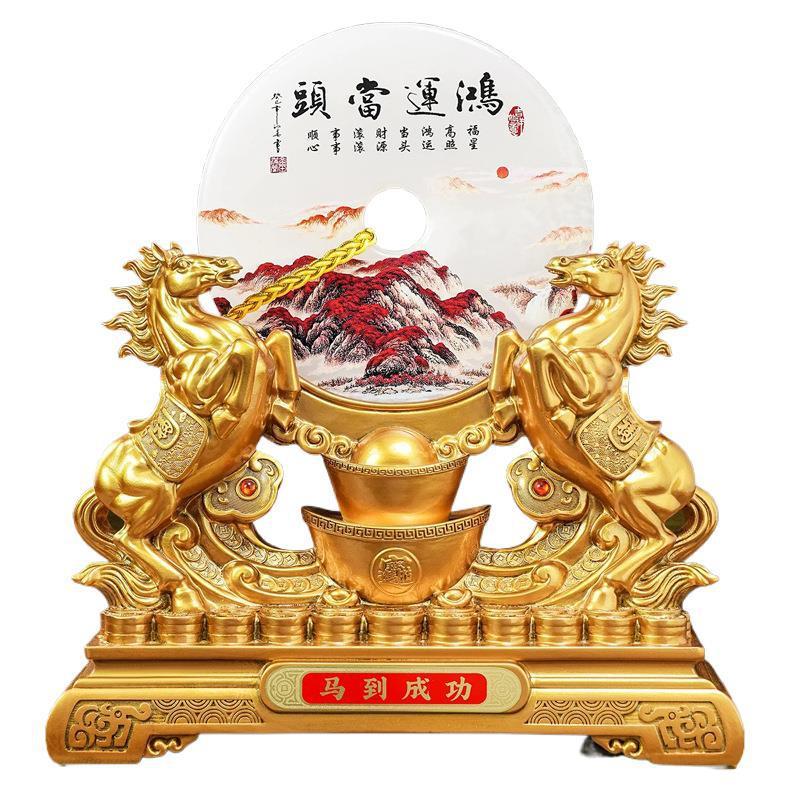 双龙献瑞祥龙献瑞摆件中式沙金色生肖龙平安扣树脂工艺品创意摆件图片