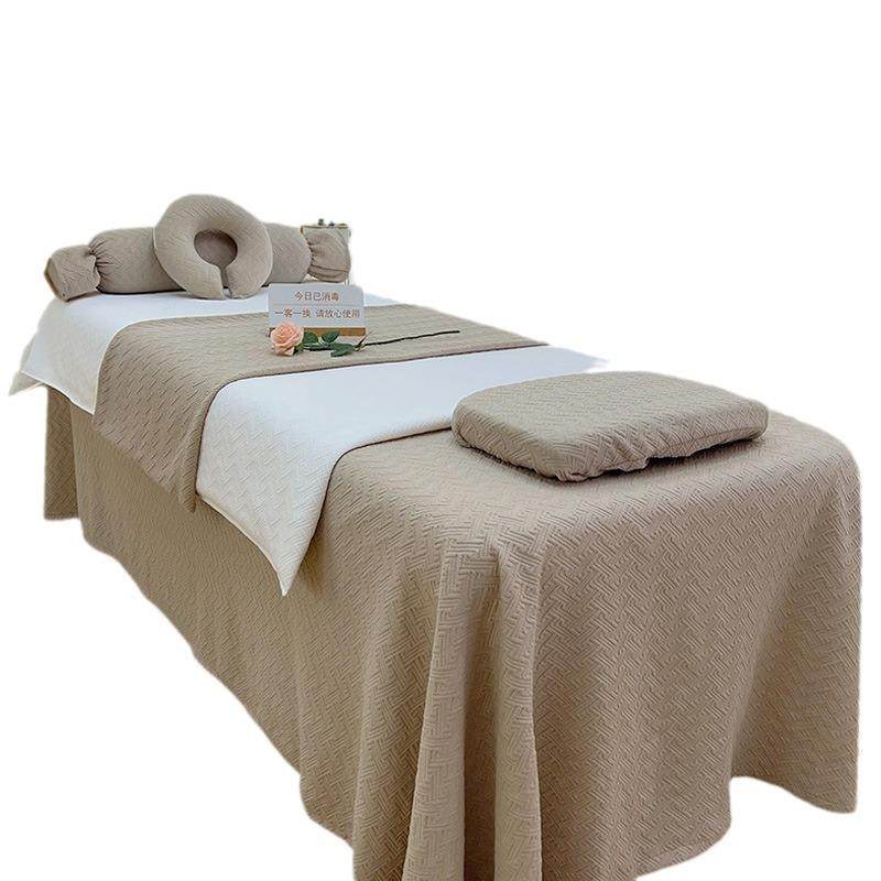高档美容床罩四件套纯色针织棉一片式美容院床罩床单按摩理疗床套