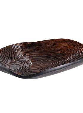 不规则椭圆形托盘摆件仿实木年轮水果盘样板间展厅饰品收纳盘摆设