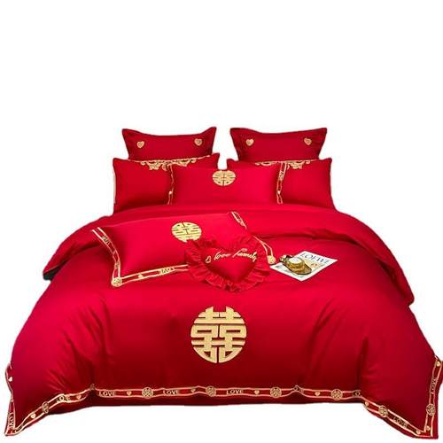 婚庆刺绣四件套喜被床上用品结婚被套新婚床品婚礼婚床六件套轻奢