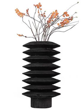 黑色花瓶轻奢高级感小众客厅餐桌艺术侘寂中式高端摆件中古风装饰