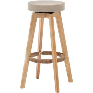 北欧休闲吧台椅子家用实木高脚凳无靠背酒吧椅高脚椅可旋转吧凳