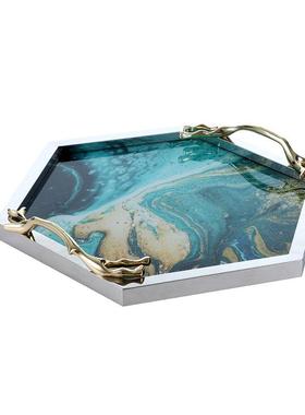 北欧轻奢风创意玻璃果盘家用茶盘收纳托盘客厅装饰盘展示盘摆件