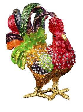 彩釉公鸡摆件鸡鸣富贵吉祥如意招财母鸡合金镶钻首饰盒装饰摆件