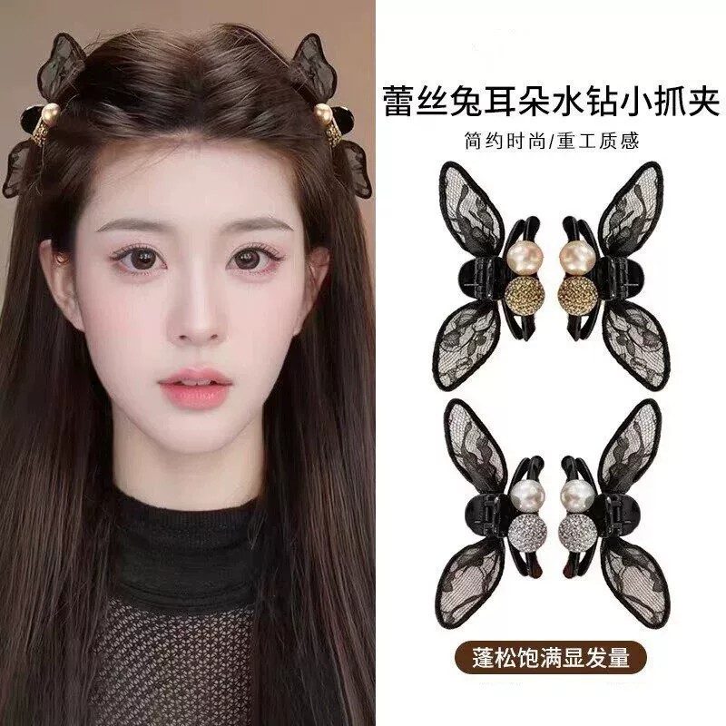 韩系蕾丝蝴蝶结精灵耳发夹
