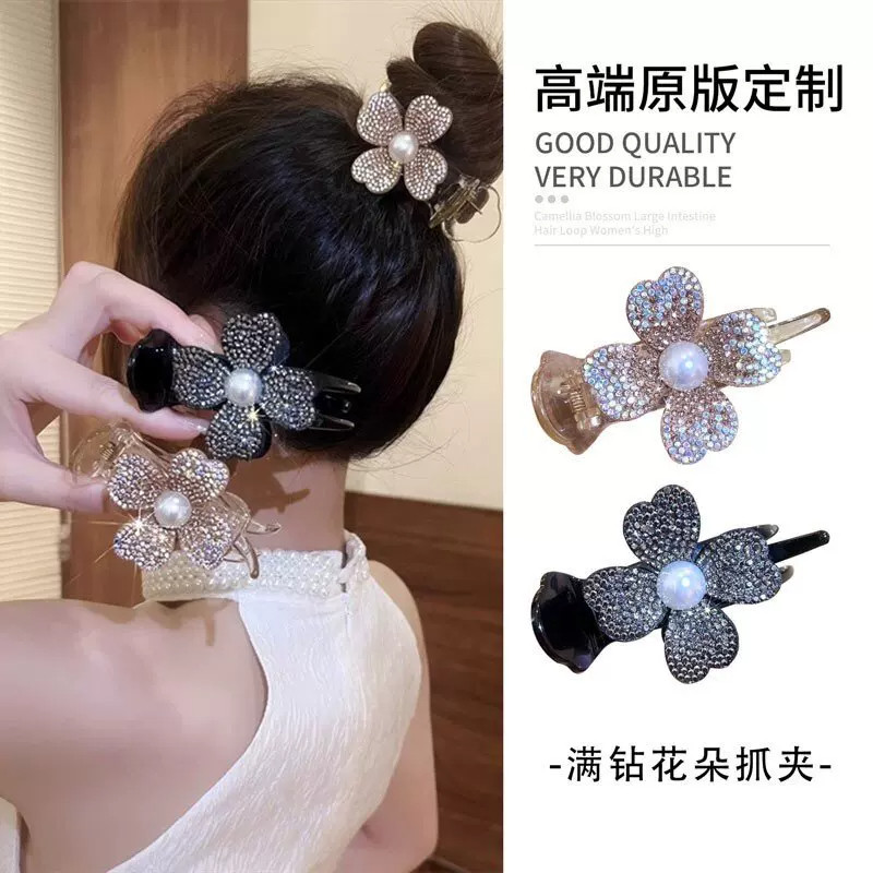 满钻珍珠高马尾四叶草抓夹