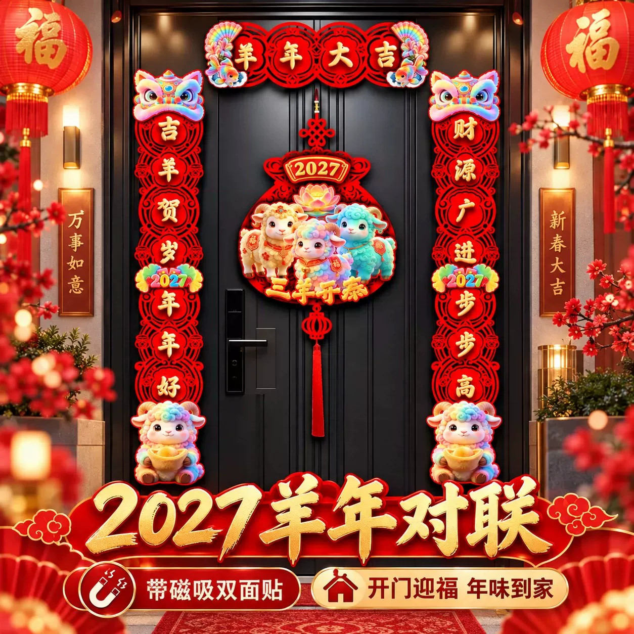 2027羊年植绒磁吸春节春联