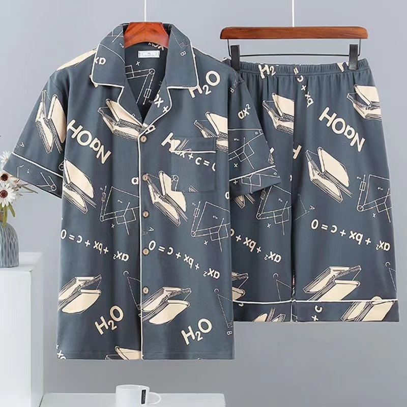 日本品质睡衣男夏季中青年加肥加大码200斤宽松家居服外穿中老年