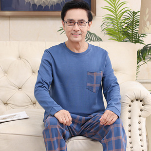 宽松大码 日本品质秋冬季 中老年人爸爸套装 长袖 休闲保 棉质睡衣男士