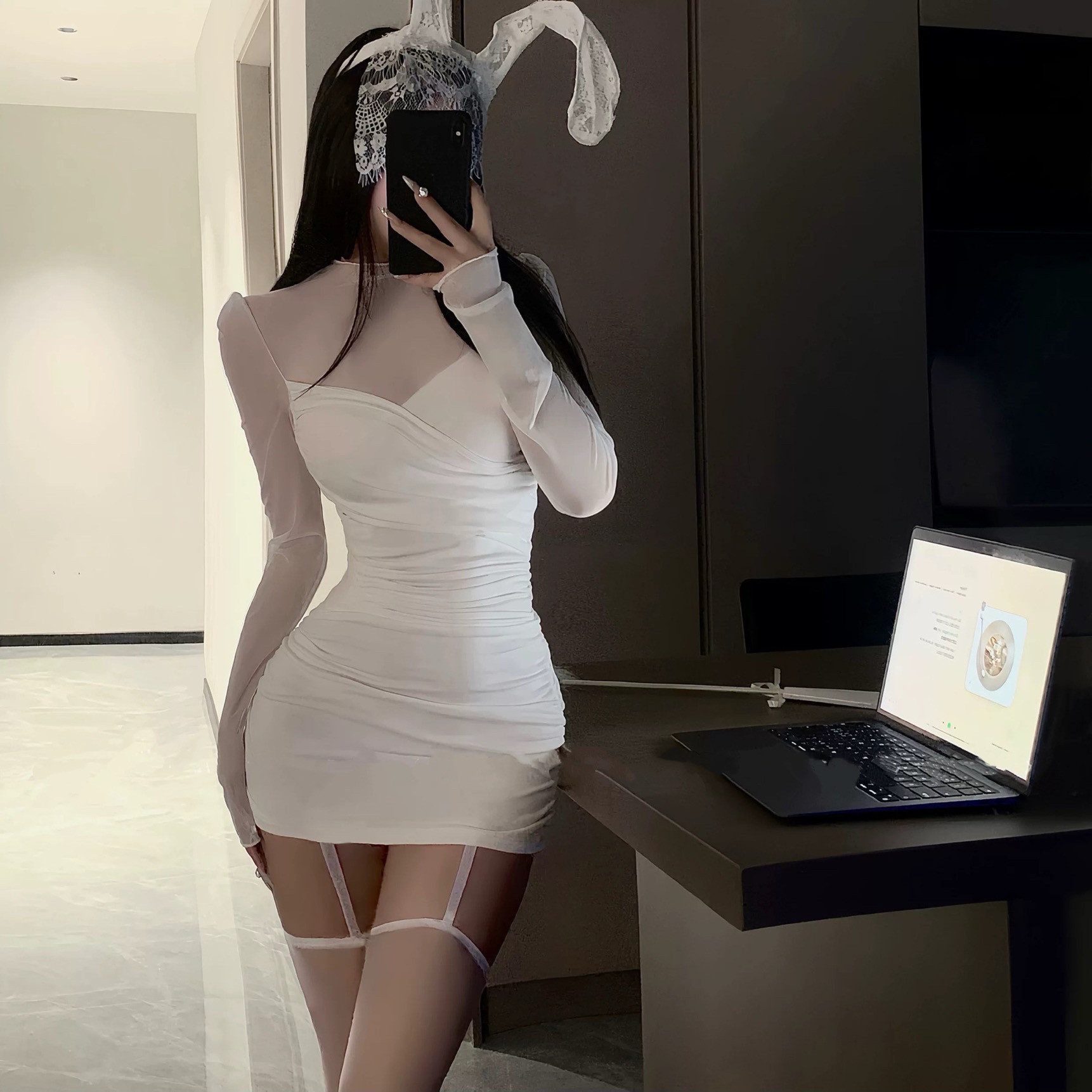 纯欲风网纱显瘦秘书装初恋包臀裙显身材连衣裙性感夜店女王连衣裙