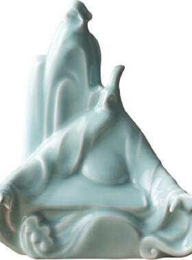高山流水现代新中式陶瓷摆件雕塑装饰品客厅玄关工艺品大摆设影青