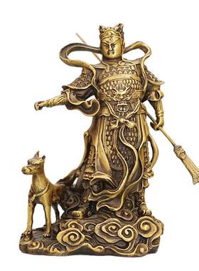 全黄铜二郎神杨戬摆件显圣真君供奉佛像哮天犬天神将军客厅装饰品