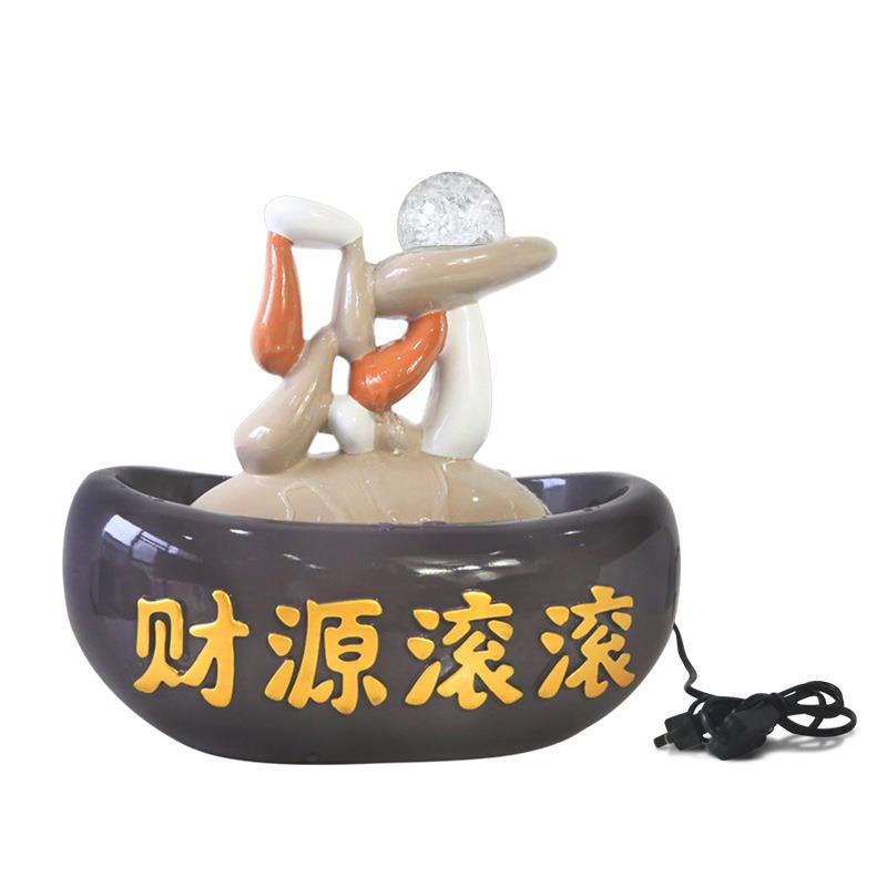 树脂财源滚滚循环流水摆件室内客厅办公室桌面招财装饰品