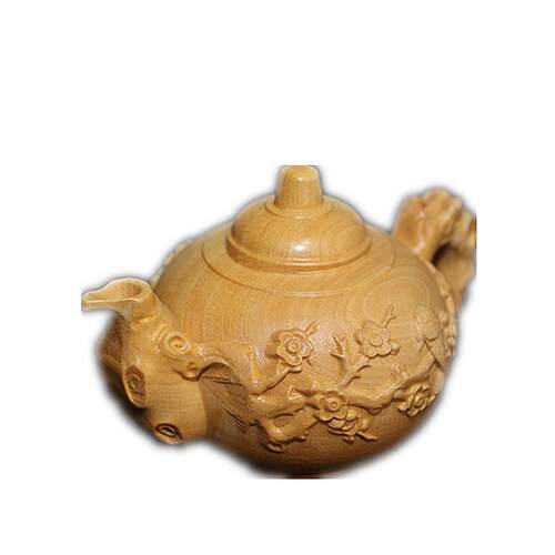 花鸟画木质茶壶摆设黄杨木雕摆件工艺品家居饰品汽车摆件