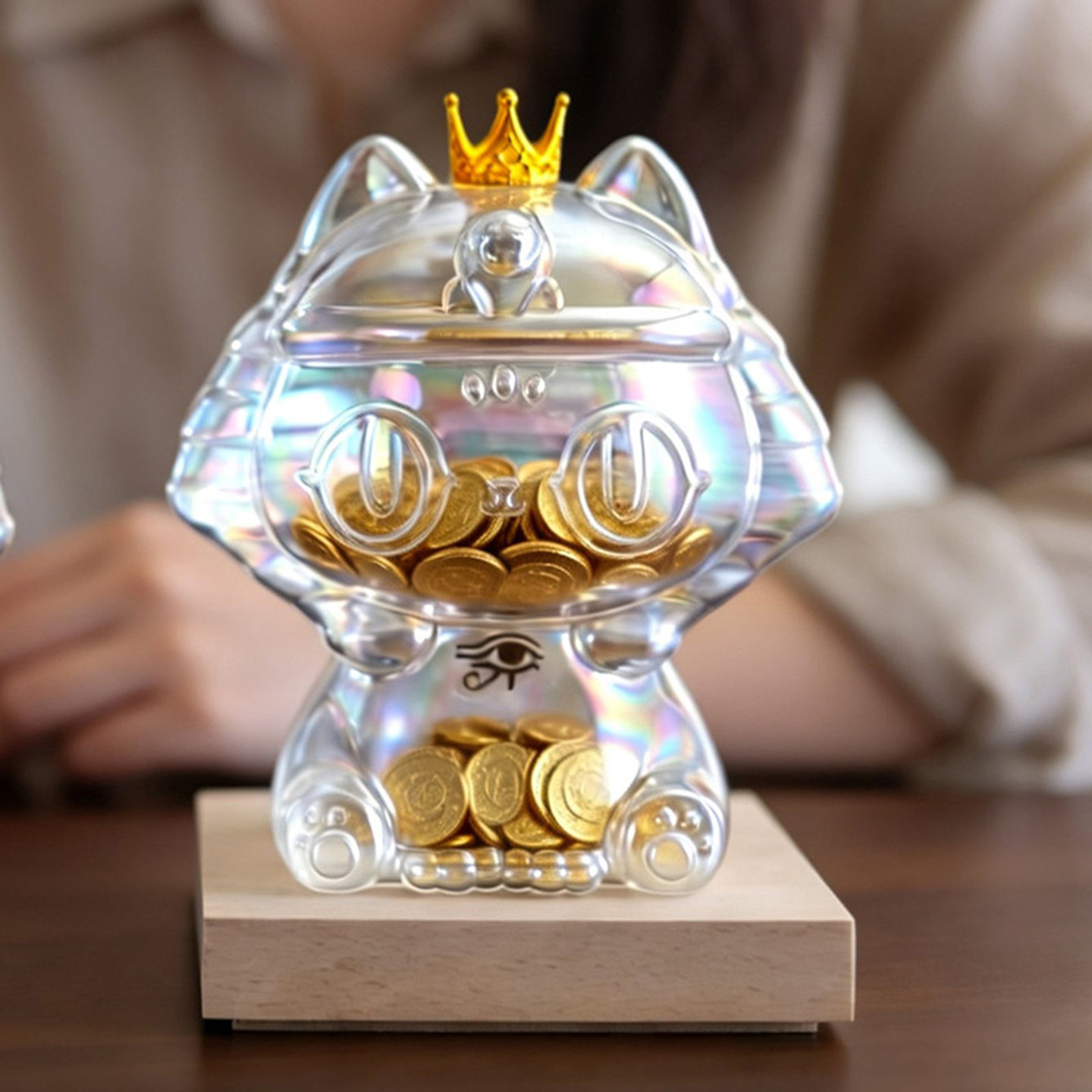 创意猫炫彩渐变皇冠存钱罐礼物
