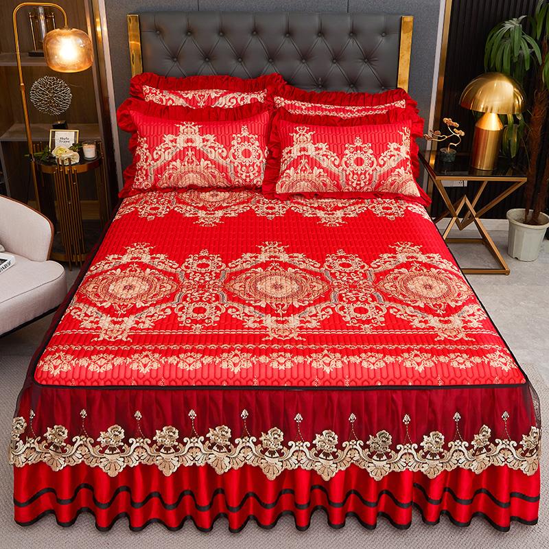 夏季天然乳胶席夏凉席冰丝席三件套空调席可拆卸水洗床裙款加厚罩