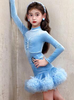 舞梵蒂恺少儿拉丁舞服女童练功J005长袖冬长袖丝绒演出服蹈拉丁舞