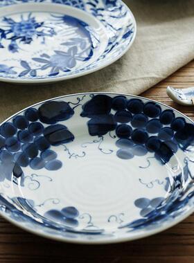 IWT日本蓝凛福子字盘日式家用釉下彩堂盘子陶瓷餐日盘式青花圆形