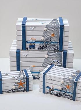 地海家居饰品装收纳海XQB洋中实木箱子木盒子橱窗箱布置酒吧道具