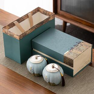 厂JZ081288家现货新款茶叶密封瓷茶礼盒通用红罐绿茶叶包装空盒定