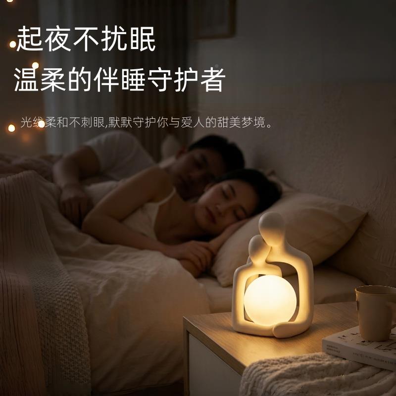 创意情侣小夜灯摆头件台灯卧室床灯装SHBA1519品52饰0送级女朋友
