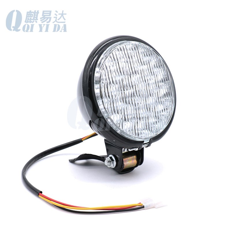 适用复古摩托车改装金属大灯头灯复古黑色大灯黄色玻璃复古前L