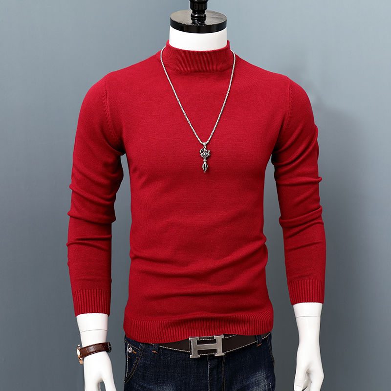 2022 New Men Autumn Winter Korean Pure Half Turtleneck Pullo