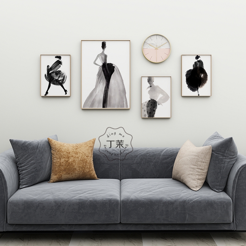 北欧客厅装饰画服装店黑白灰人物轻奢挂画时尚女装店壁画水墨倩影图片