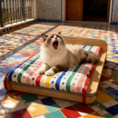 猫咪实木软包床奶油风狗窝四季 通用宠物猫狗躺椅网红小型犬睡觉用