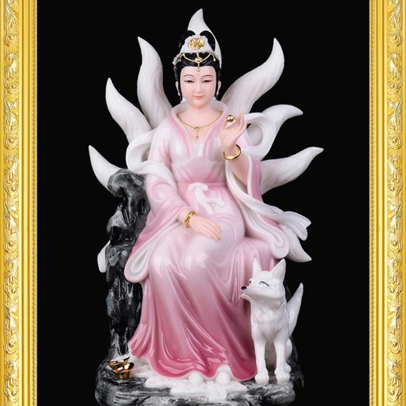 大小款九尾狐娘娘画像挂画挂像卷轴挂画自粘贴画可带实木相框