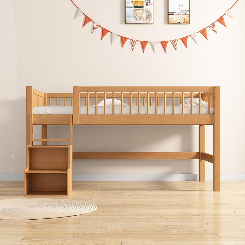 儿童半高床带滑梯实木男女孩榉木中高床1.2米1m1.5飘窗拼接床定制