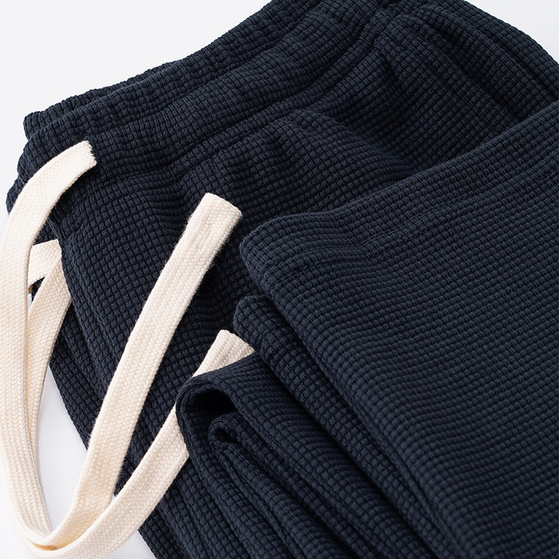 MAROLIO~重磅华夫格直筒宽松卫裤男士春夏松紧腰休闲百搭运动长裤