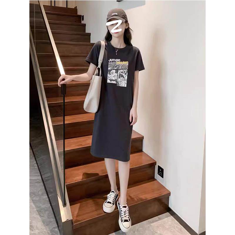欧洲站黑色T恤连衣裙女设计感小众2024夏季新款时尚高级感中长裙