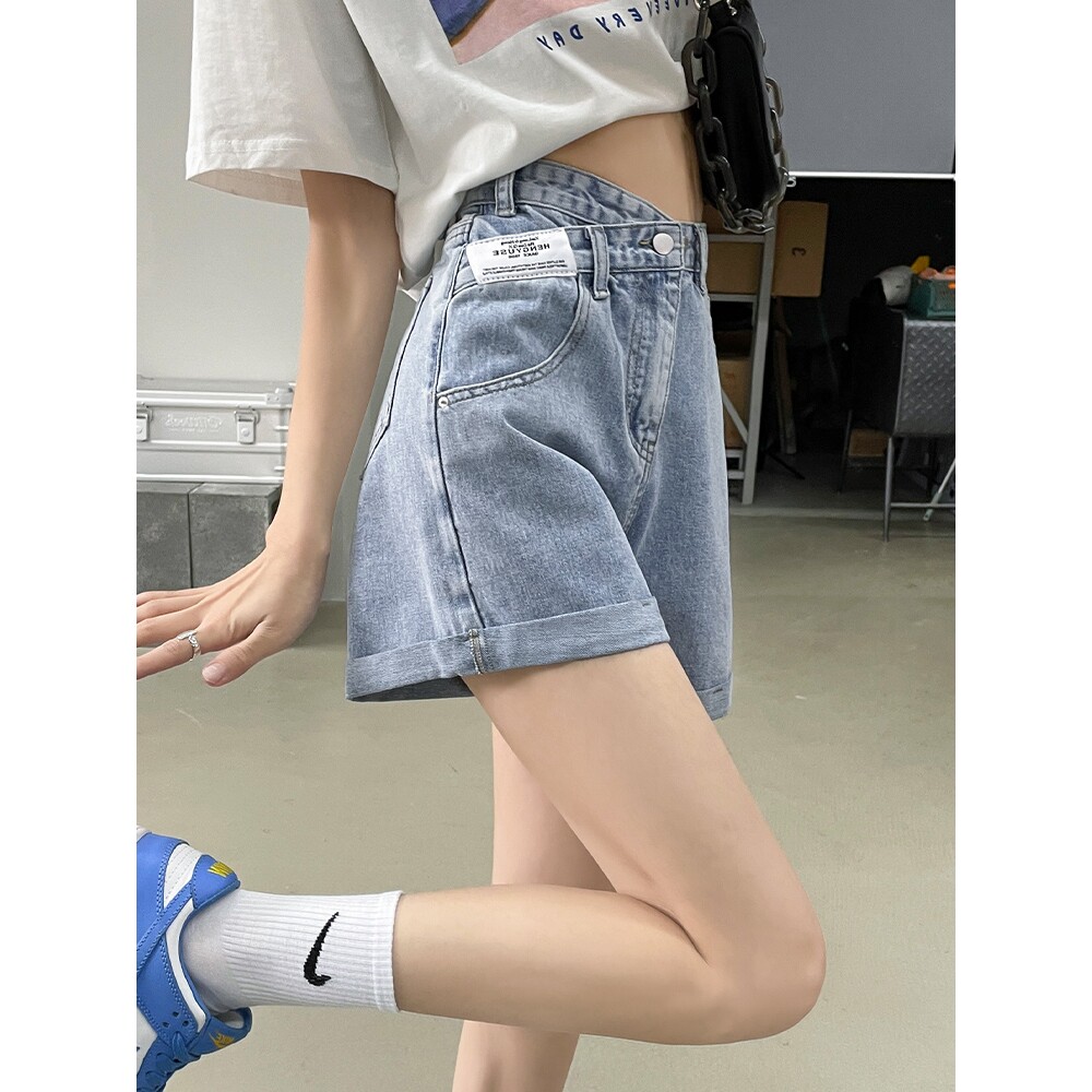 韩版超高腰牛仔短裤女夏薄款2024新款显瘦辣妹小个子a字阔腿热裤