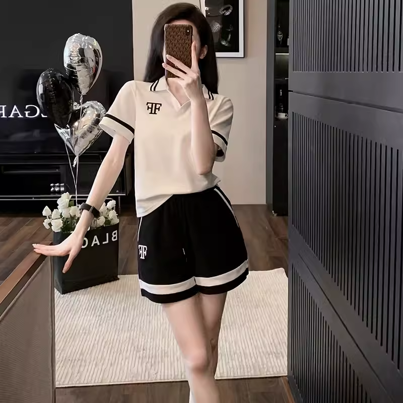欧洲站短袖休闲时尚运动套装女2025年新款夏季薄款大码两件套宽松