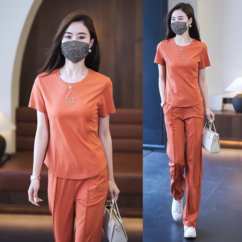 潮牌时尚运动服套装女夏季新款时尚洋气休闲减龄职业阔腿裤两件套