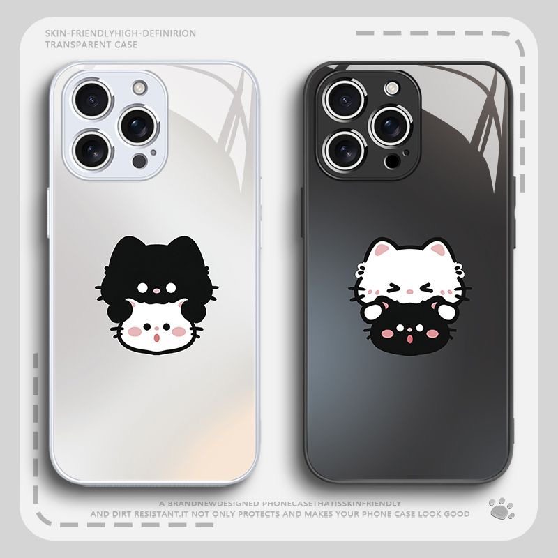抱枕猫猫情侣手机壳任意机型苹果iPhone华为vivo小米OPPO新款保护套可爱男女小众卡通全包防摔专用玻璃ins风