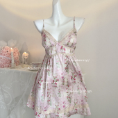 Roseberrrry桃香初露 清新蕾丝碎花吊带睡裙收腰显瘦纯欲睡衣 法式